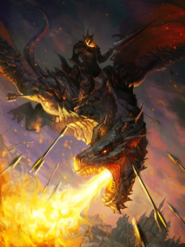 Uma espada com um dragão é mostrada.
